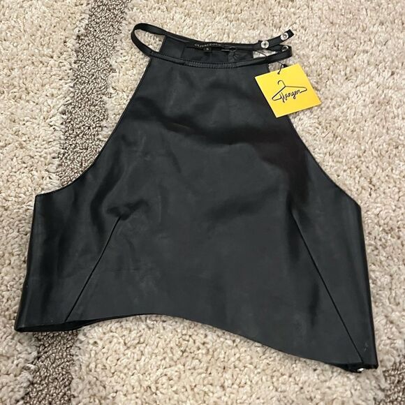 new faux leather cropped halter neck top black - Picture 1 of 4